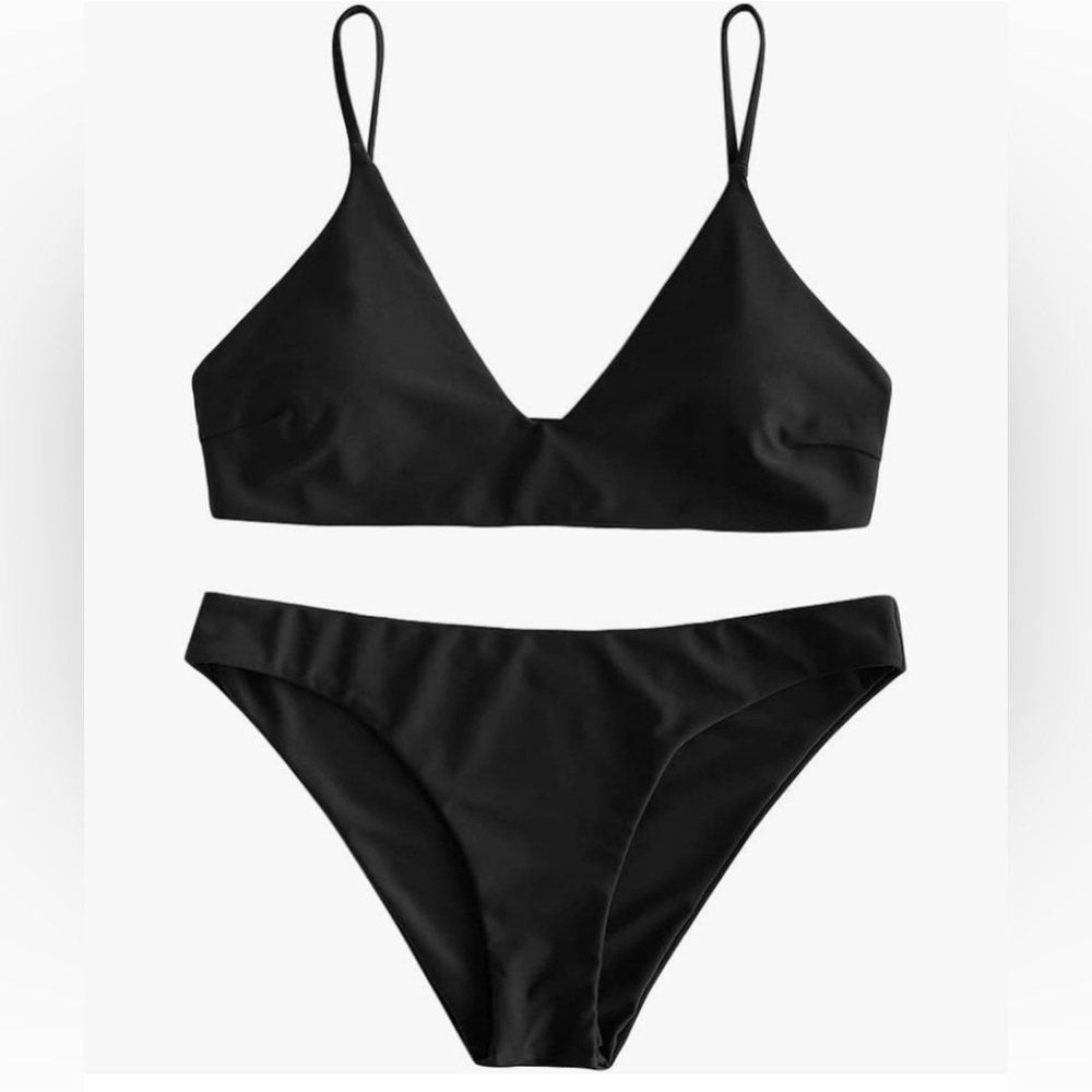 ZAFUL Women's Solid Spaghetti Strap Bralette Bikini Set Two Piece Swimsuit M - Picture 2 of 6